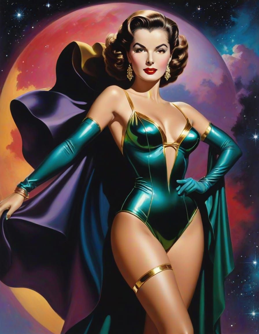 Glamorous Woman in Cosmic Retrofuturism