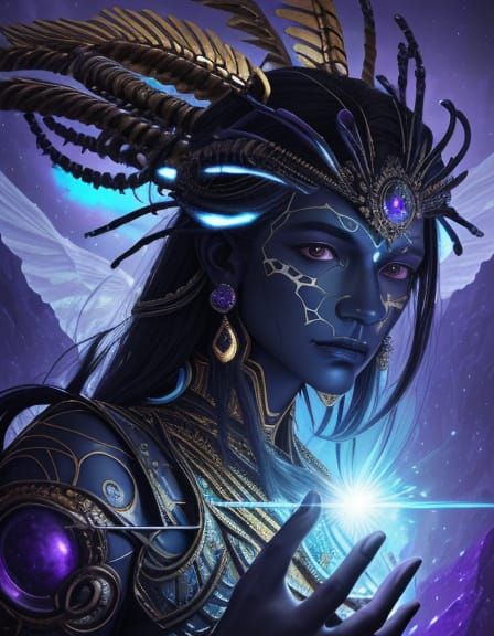 Cosmic Healer Goddess and Jaguar Warrior Statue