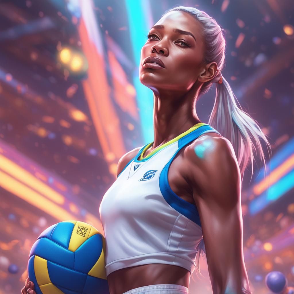Neon Volleyball Player: Hyperdetailed Digital Art