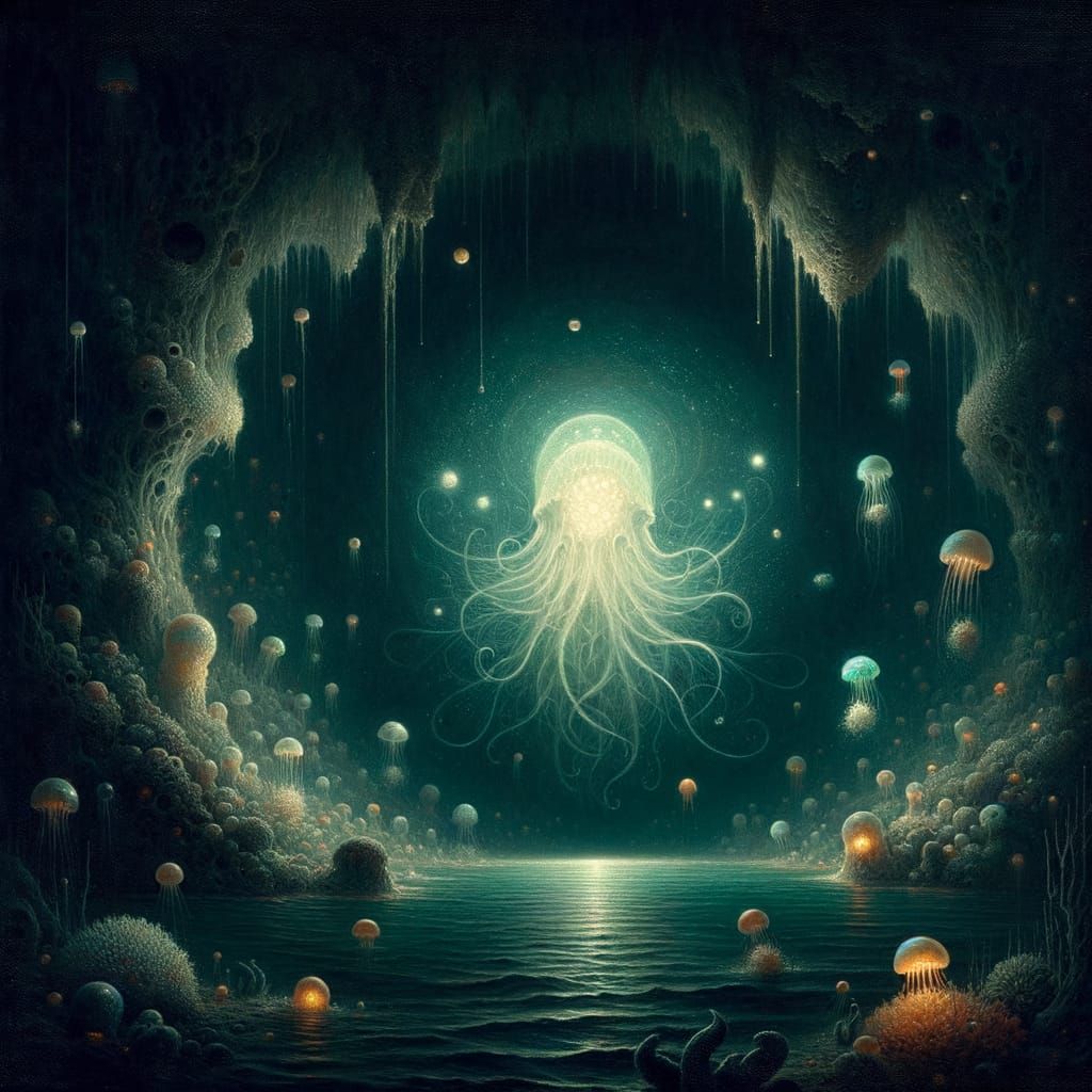 Glowing Creature in Gothic Ocean Abyss