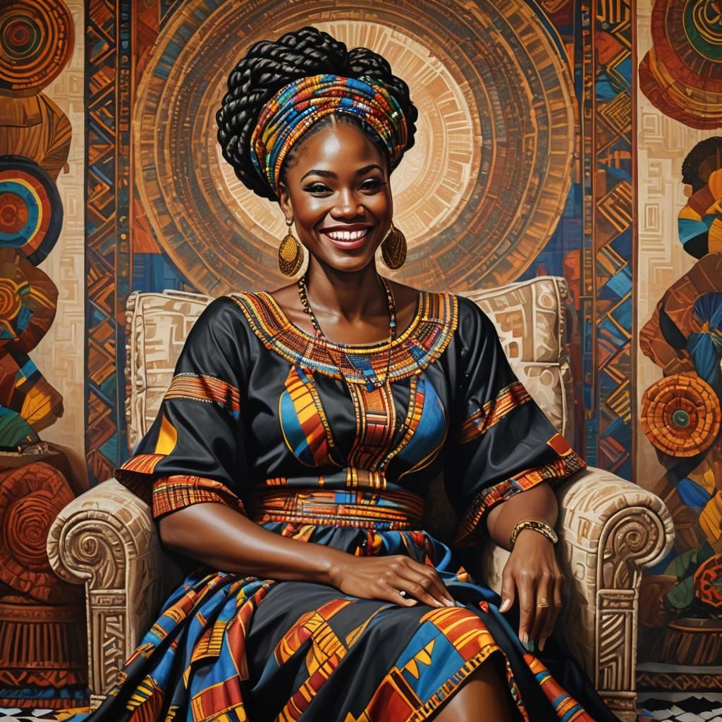 Joyful Black Woman Portrait in African Dreamscape
