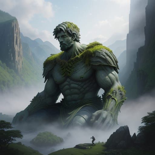 Moss Giant and Origami Swan in Ethereal Light