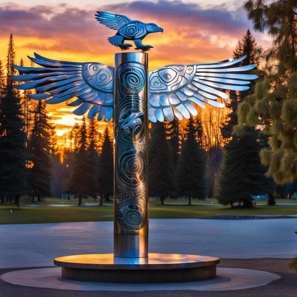 Native American Totem Pole Sculpture in Stainless Steel