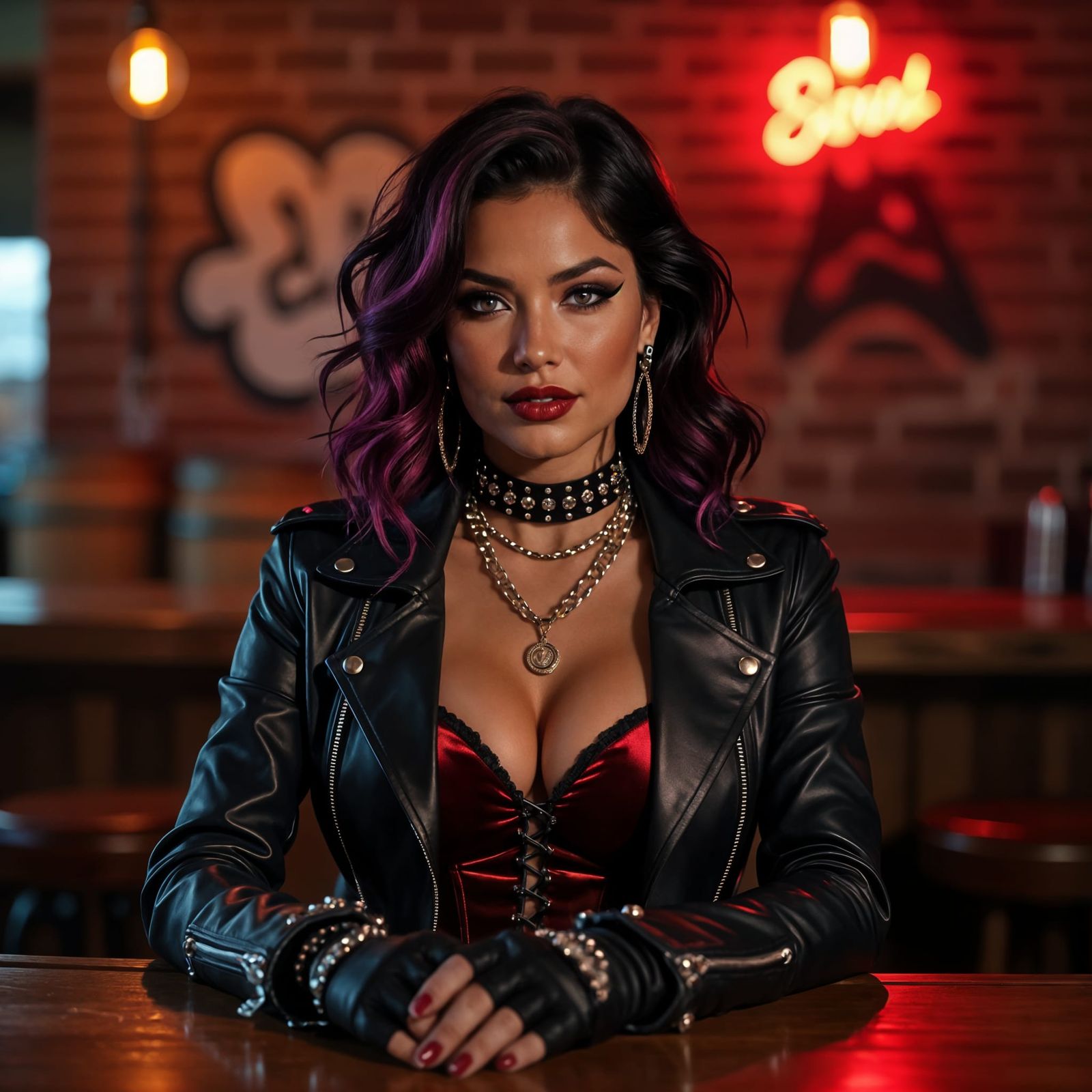 Glam Punk Anarch in Club, Cinematic Lighting