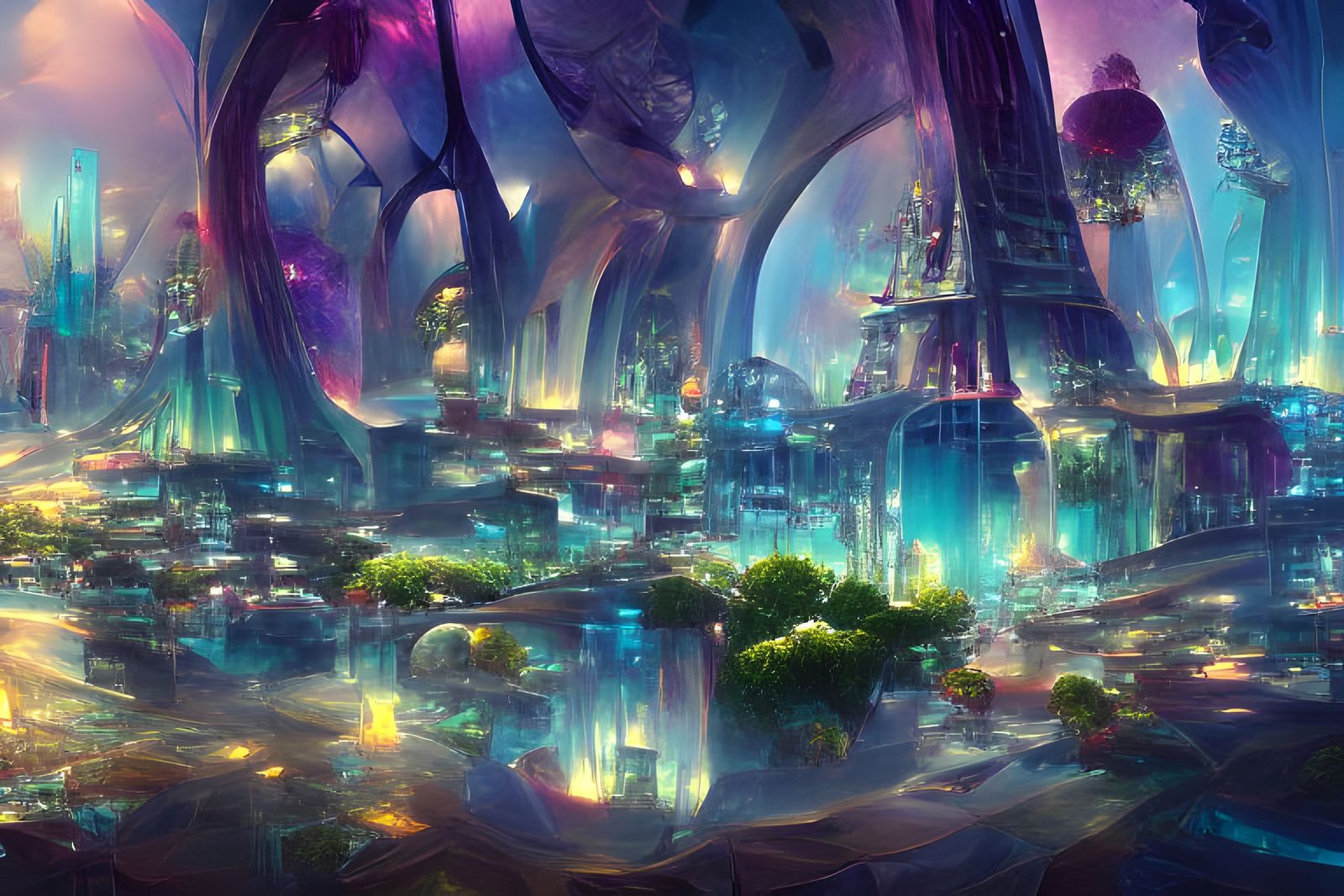 Futuristic Solarpunk City of Glass in Digital Art