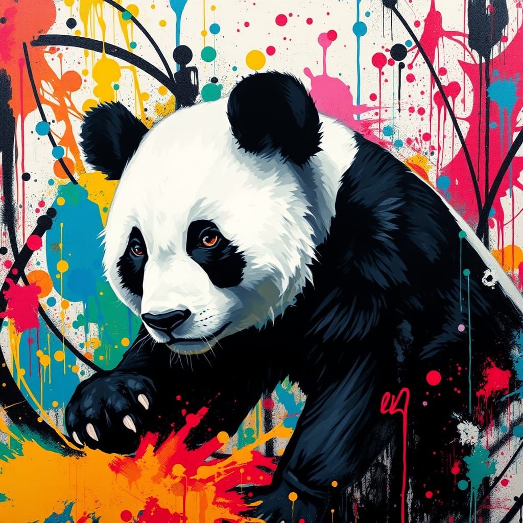 Vibrant Panda in Graffiti Art Style