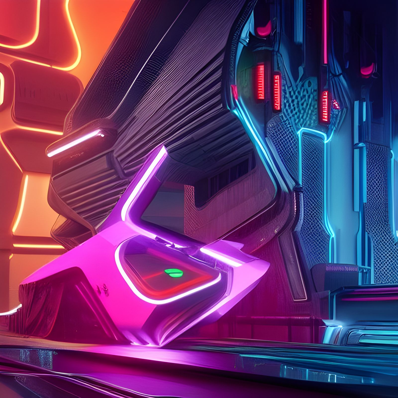 Cyberpunk Starship in Neon Cityscape