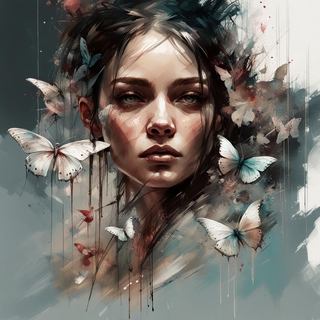 Olivia Rodrigo Butterfly Portrait in Hyperrealistic Style