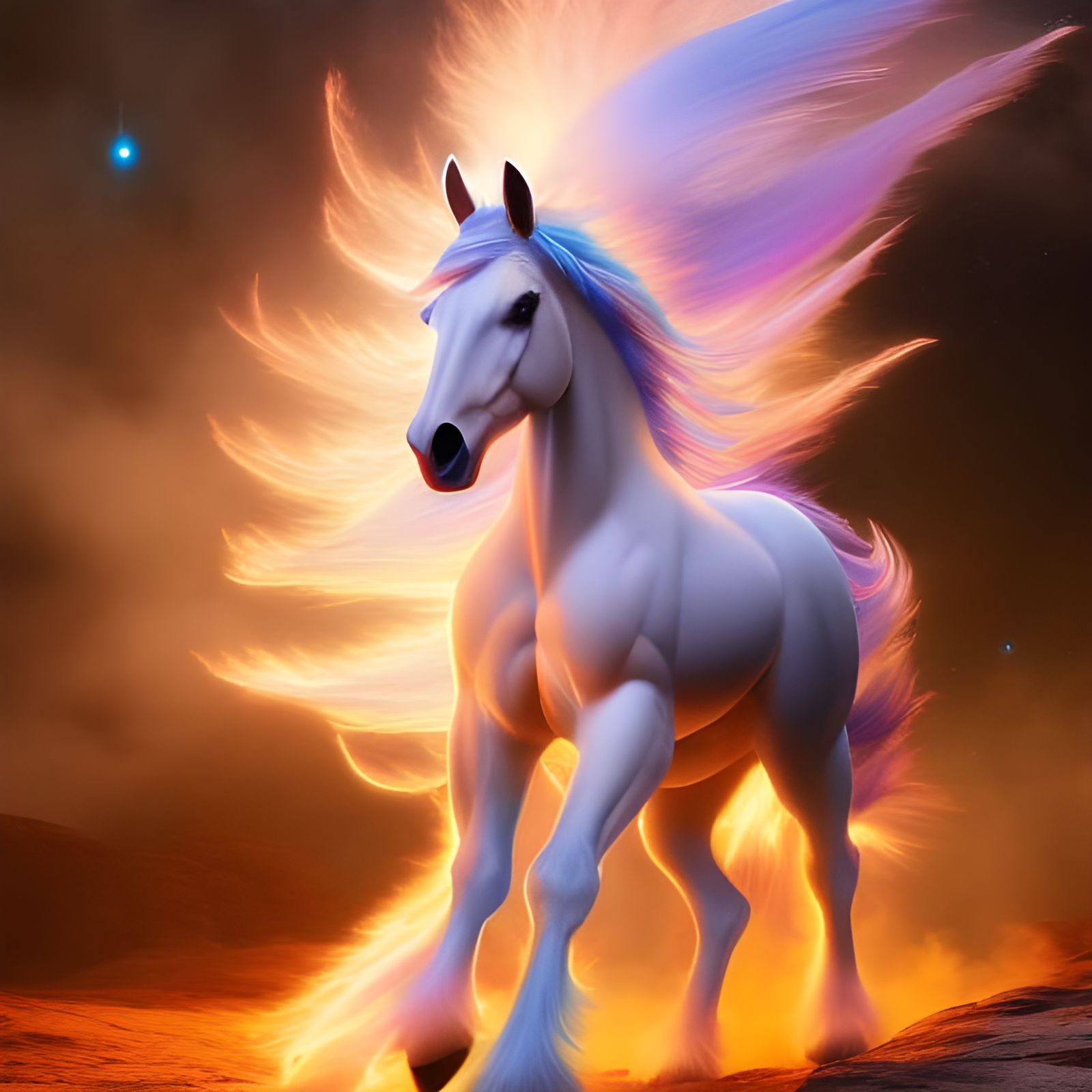 Ethereal White Horse Galloping Through the Galaxy
