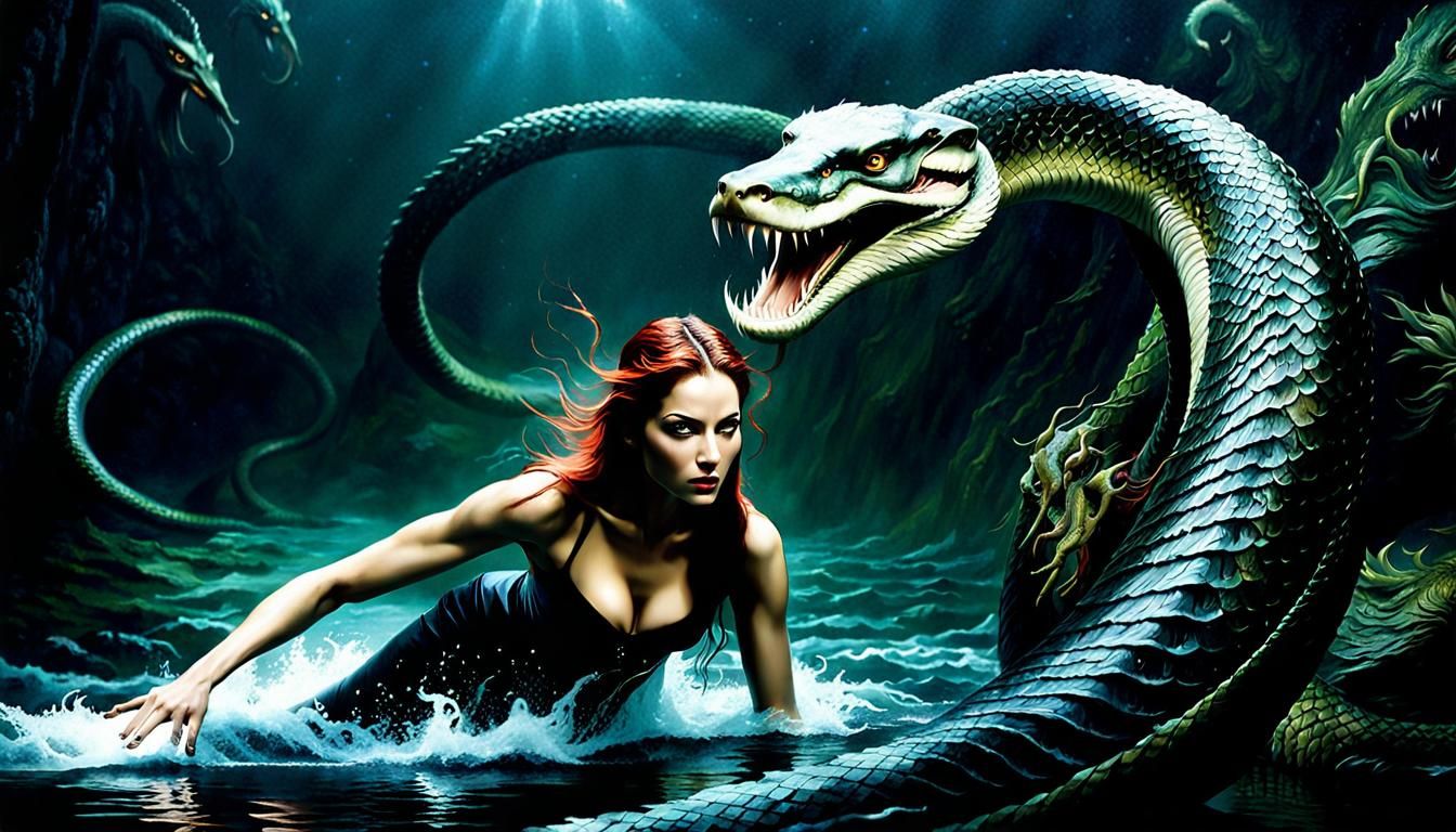 Serpent's Attack: A Surreal Oil Painting by Anne Bachelier