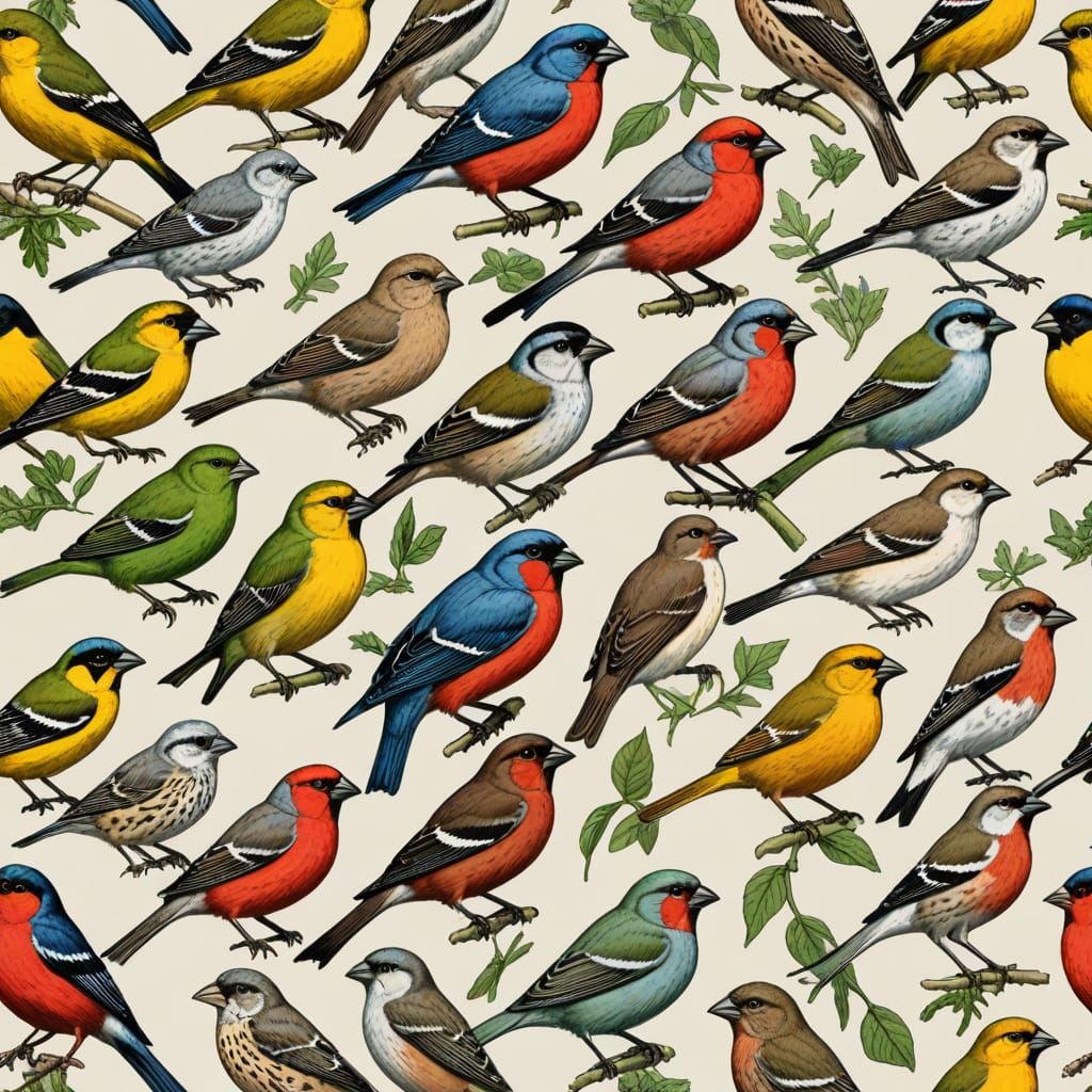 Finch Species Chart in Watercolor Style