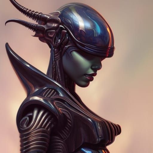 Glamour Portrait of Xenomorph Queen in Hyperdetailed Style