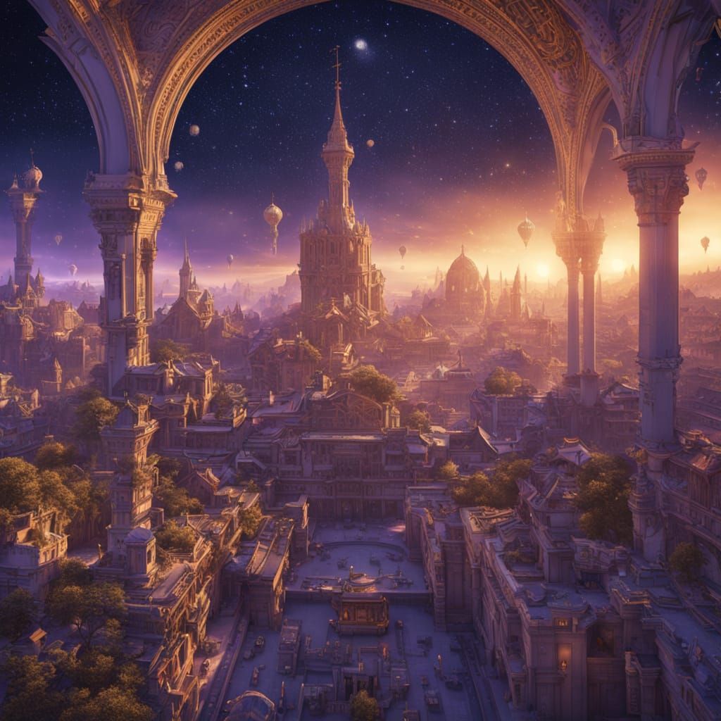 Celestial Architect Designs Star City: Cosmic Concept Art