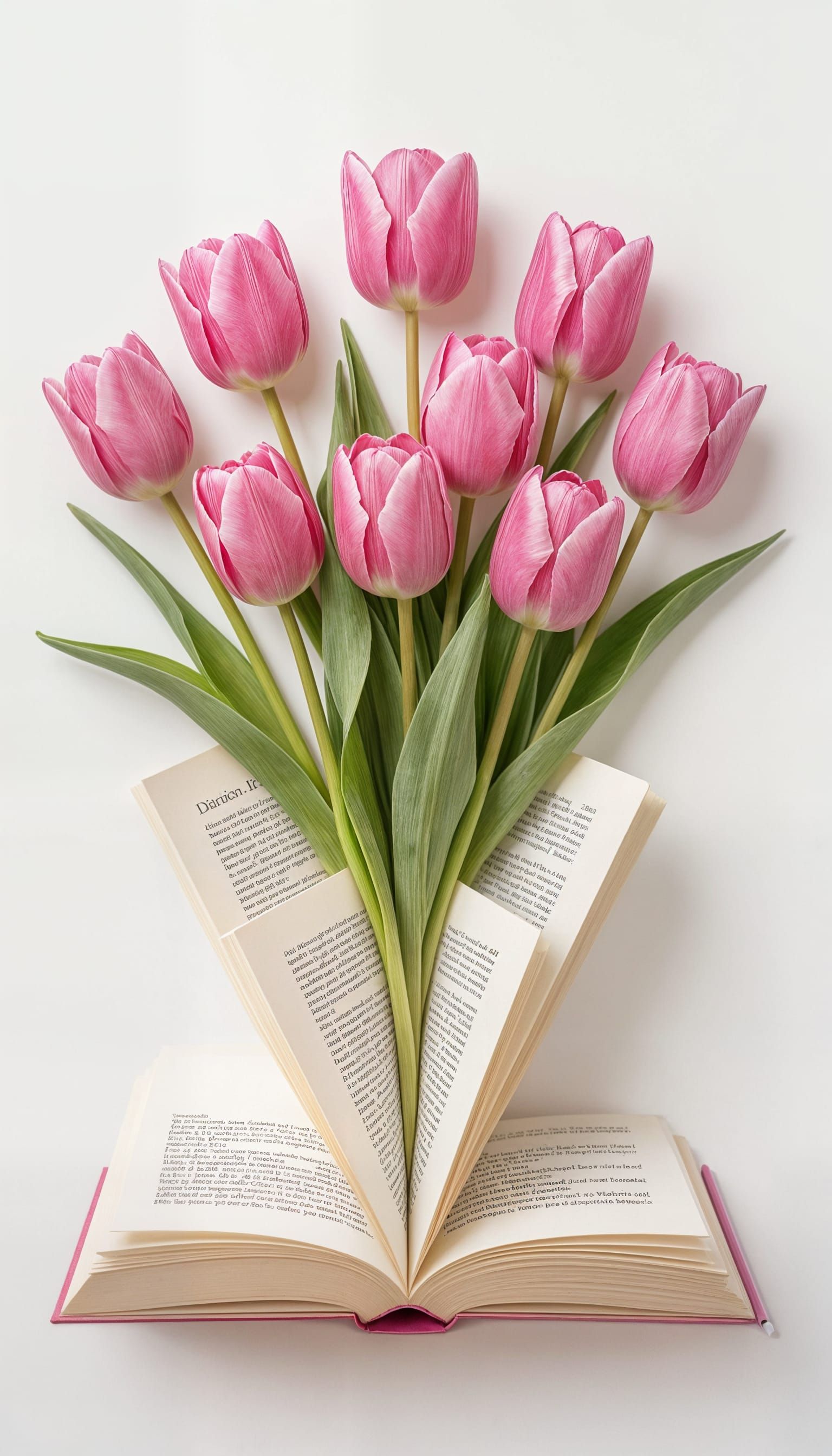 Pink Tulips in Book Pages: Splash Art Serenity