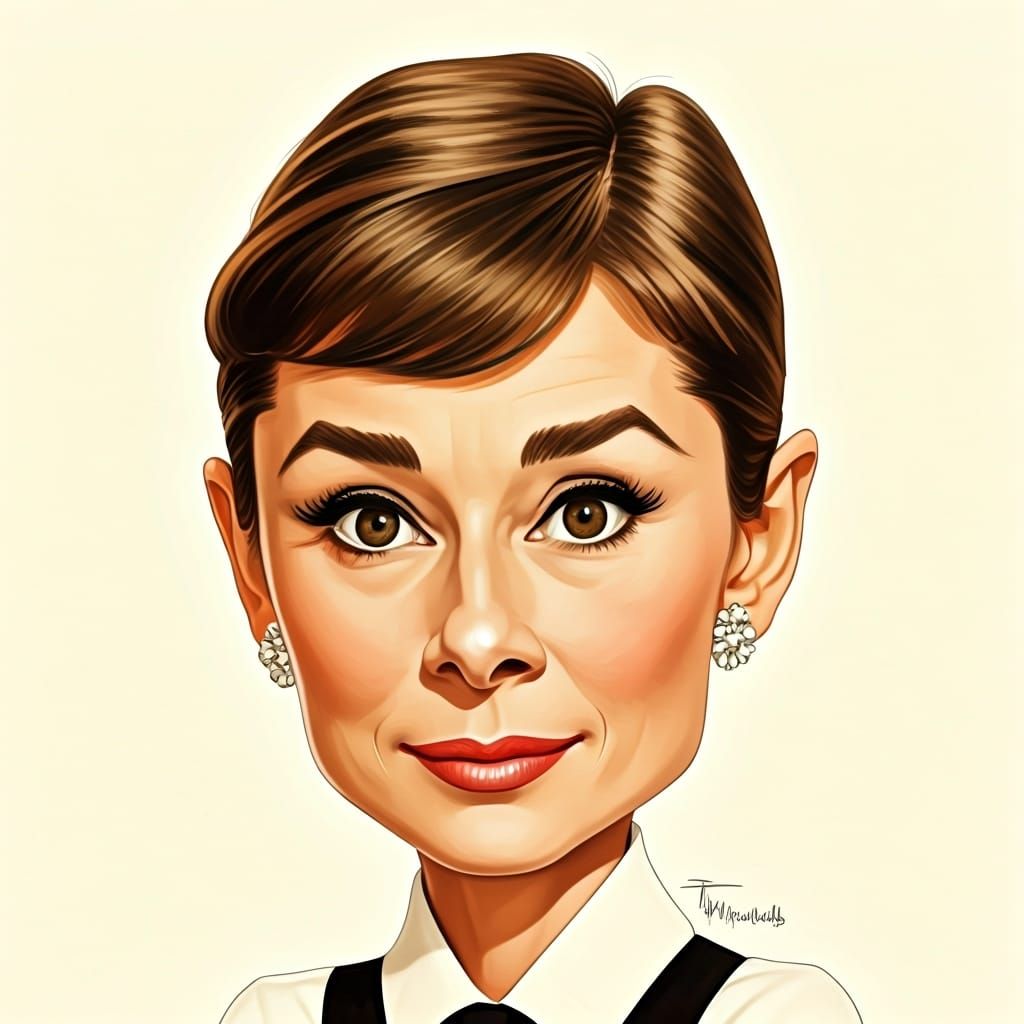 Audrey Hepburn Caricature in Cartoon Style