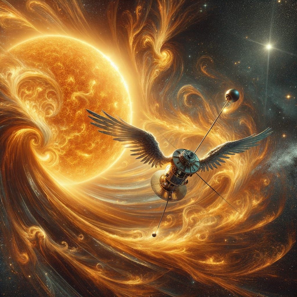 High-Tech Icarus Soars Near the Blazing Sun in a Futuristic...