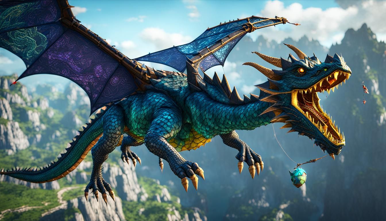Lace Dragon Kite in 3D Game Cinematic Style