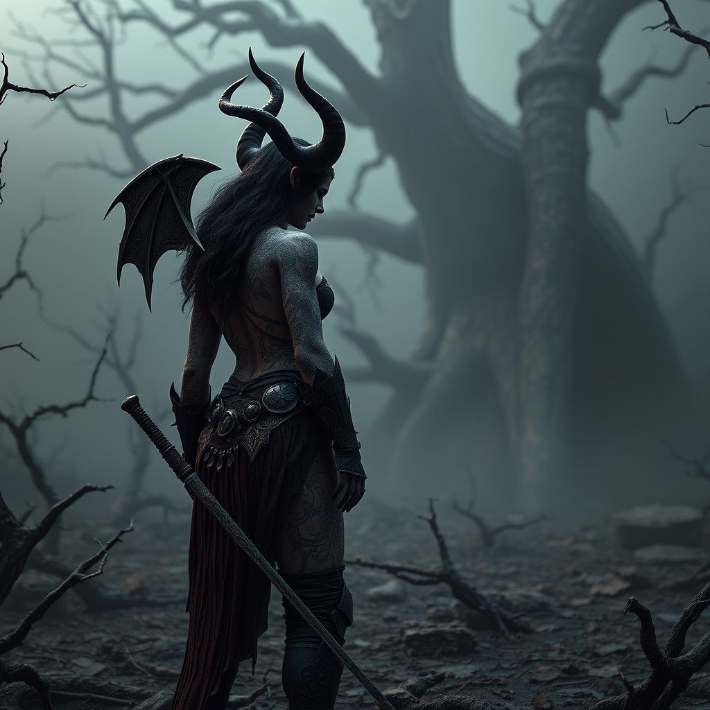 Demonic Warrior in Vicious Grove, Dark Fantasy Art
