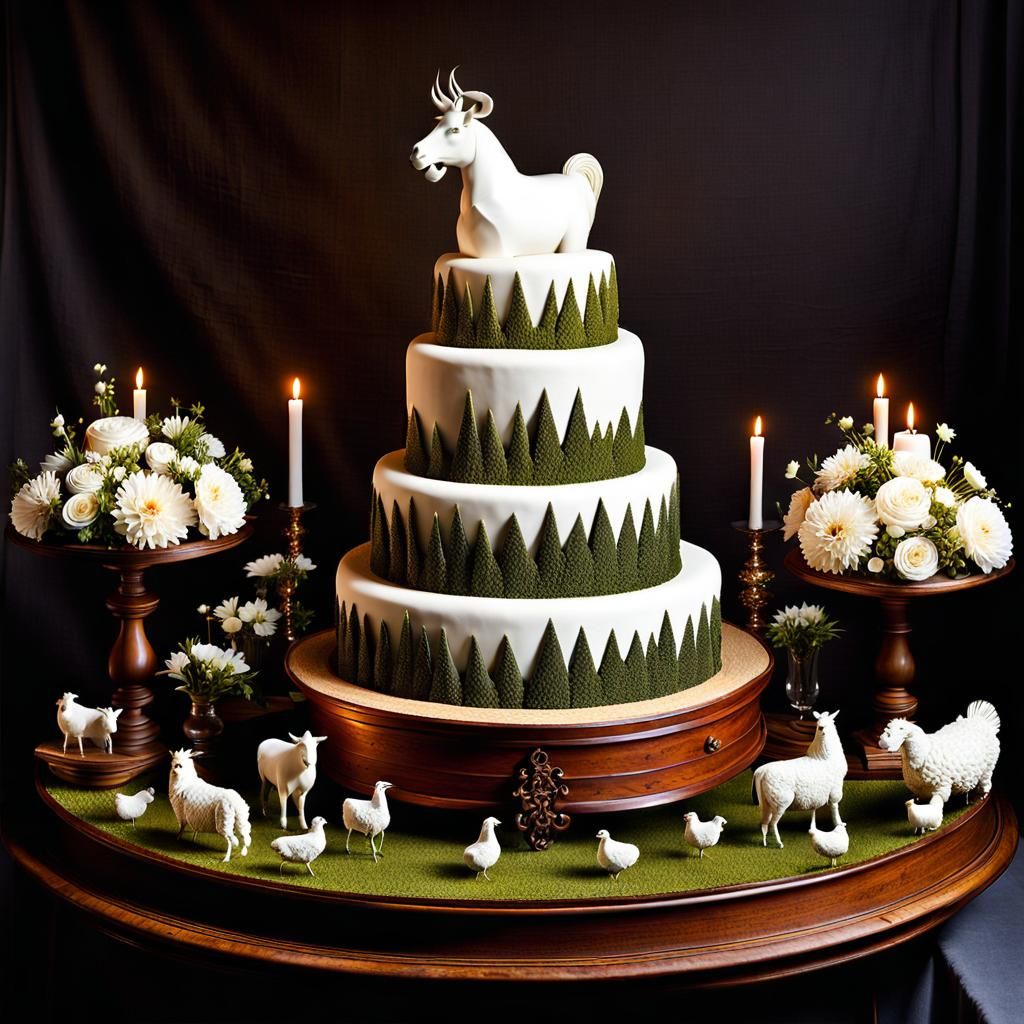 Whimsical Wedding Cake Sculpture with Farm Animals