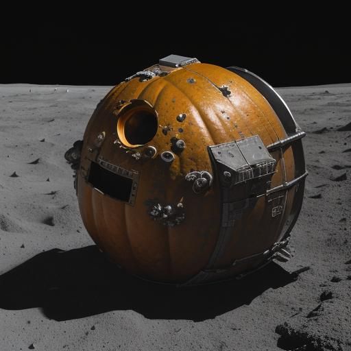 Astronaut and Pumpkin Bucket on the Moon