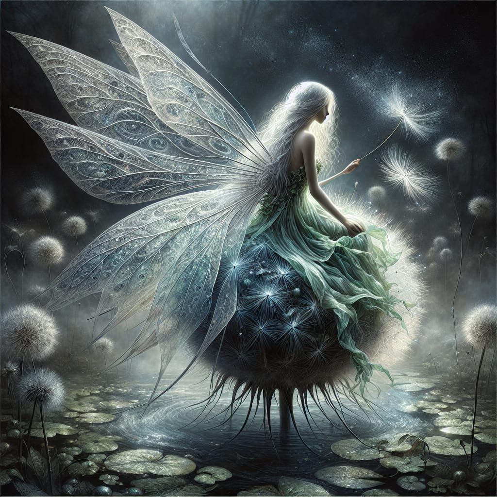 Enchanting Fairy with Silver Wings in Moonlight