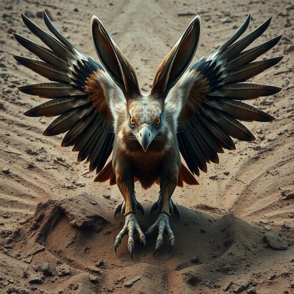 Majestic Rabbit-Hawk Hybrid in Surreal Style