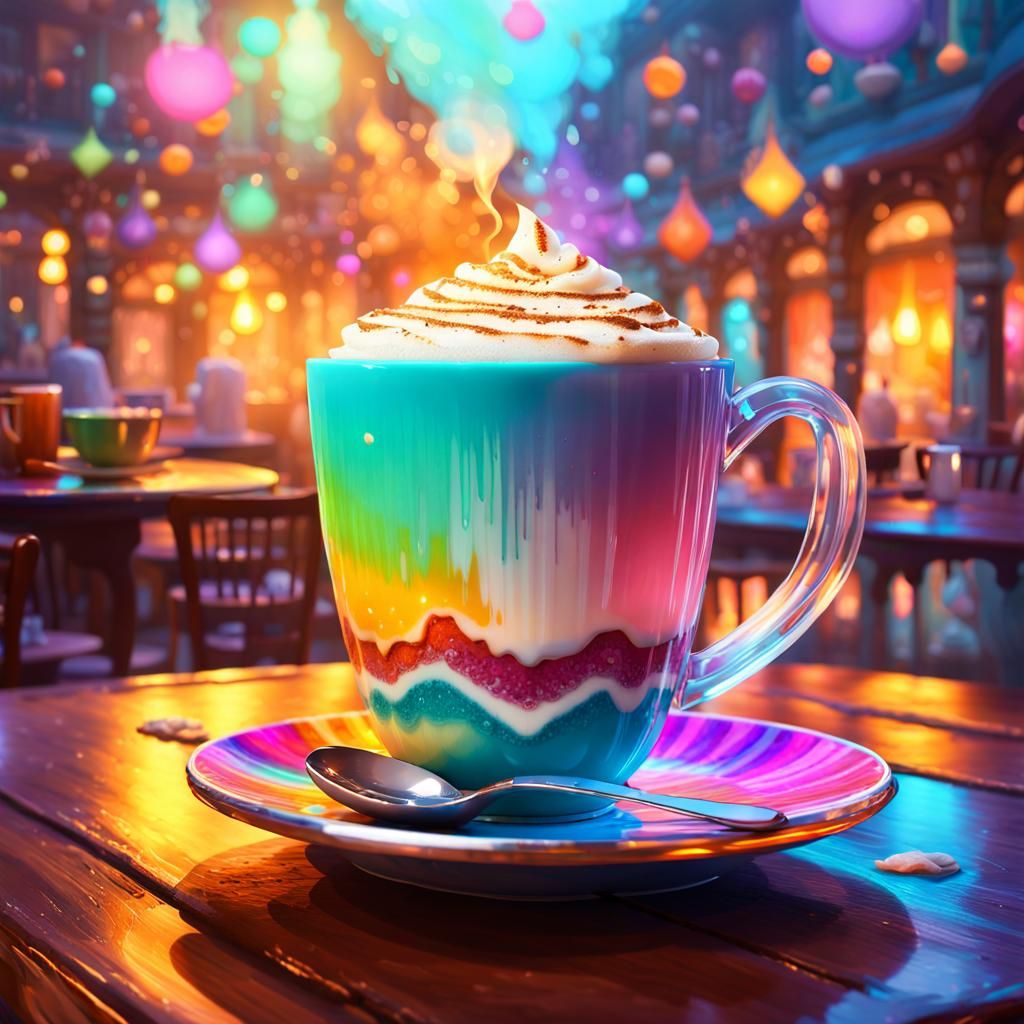 Creamy Latte in Crystal Cup: Cell-Shaded Photorealism