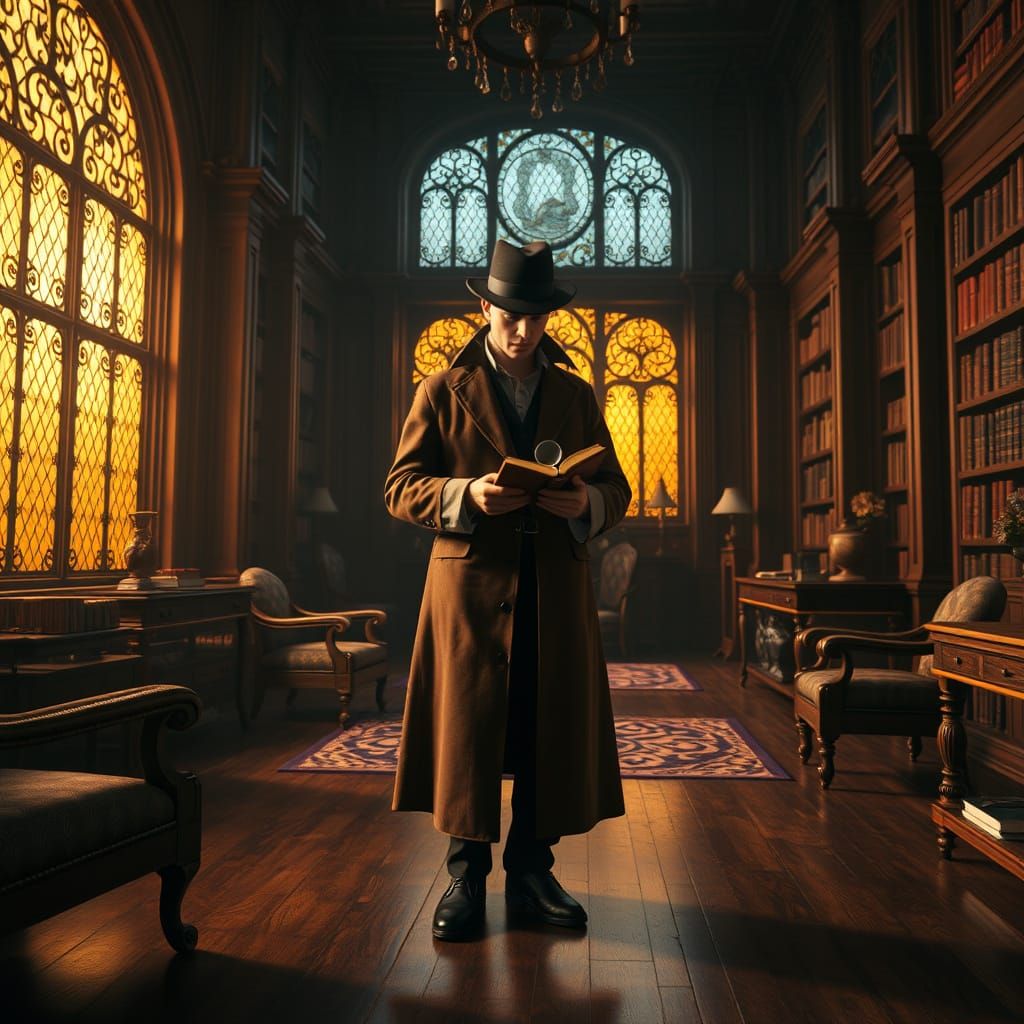Victorian Detective in Golden-Hued Study