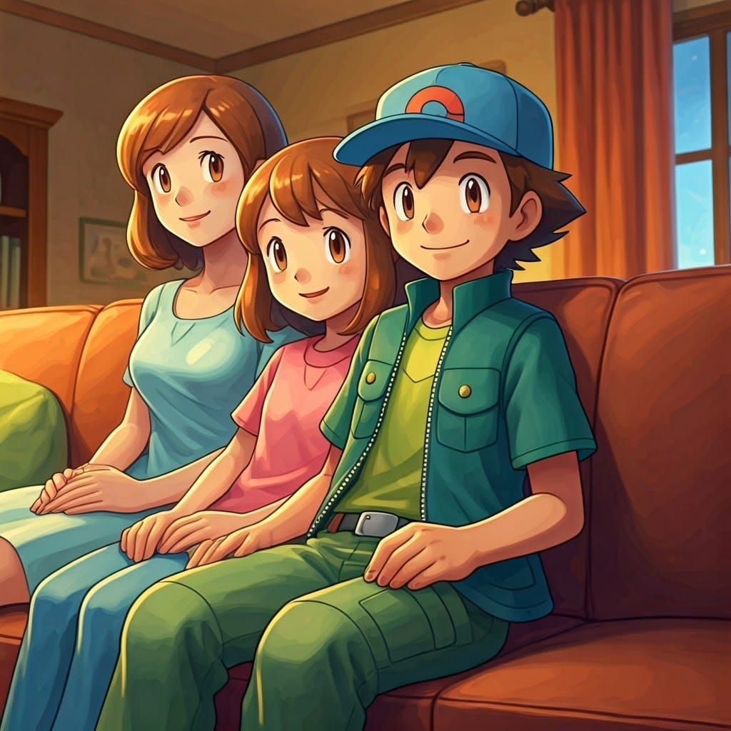 Family Movie Night in Watercolor Style