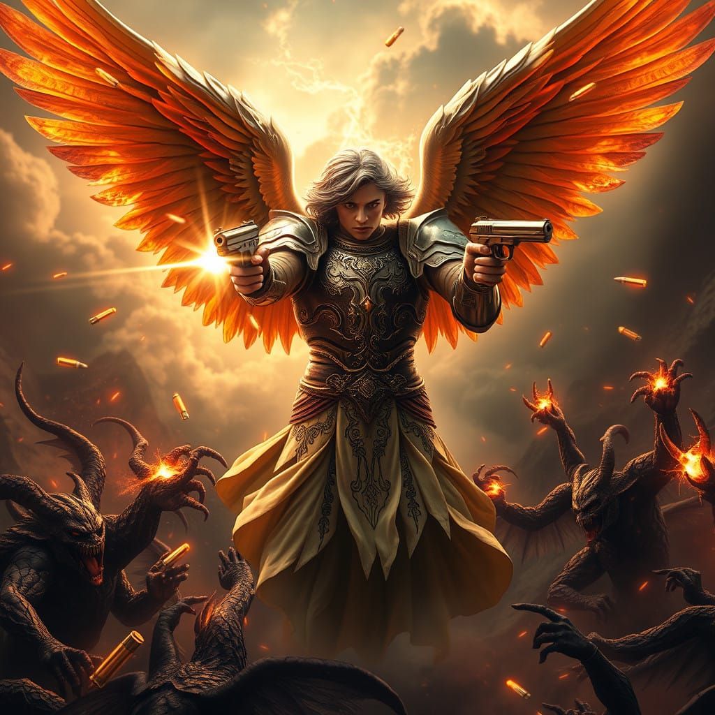 Divine Justice in a Dark Realm, in Cyberpunk Style