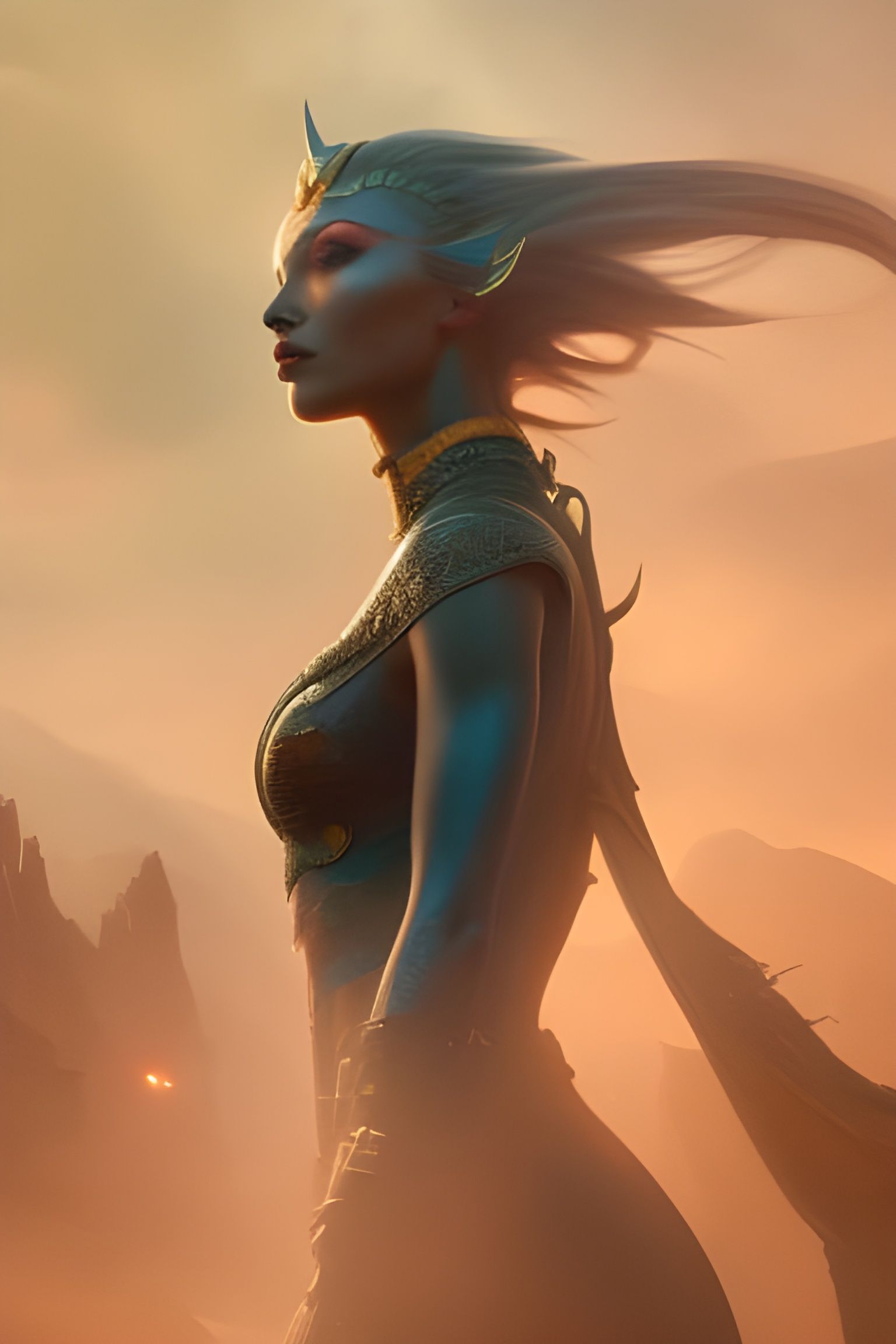 Desert Demon Woman Portrait in Hyperdetailed Style