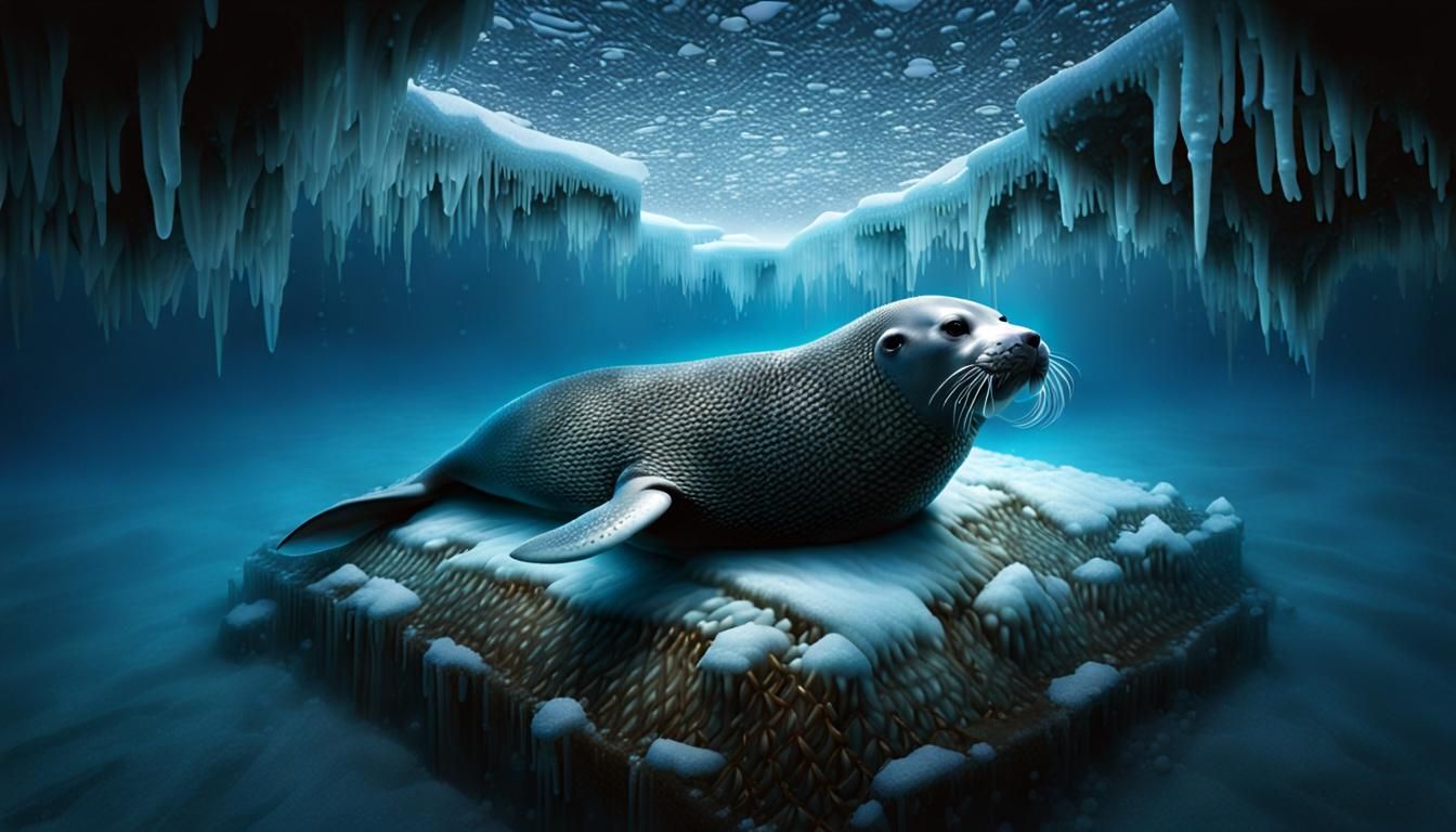 Seal in Chainmail Under Ice: A Digital Rendering
