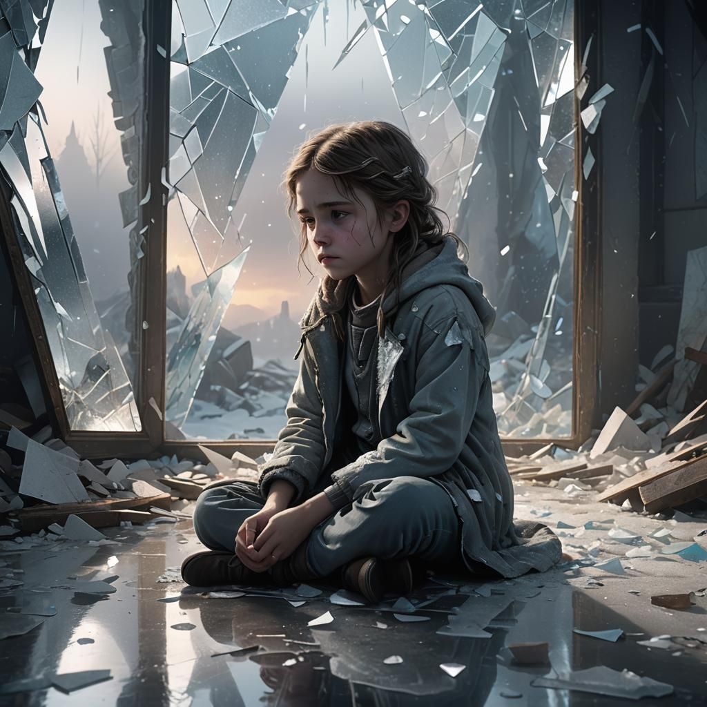 Shattered Mirror: Young Girl's Cold, Eerie Solitude