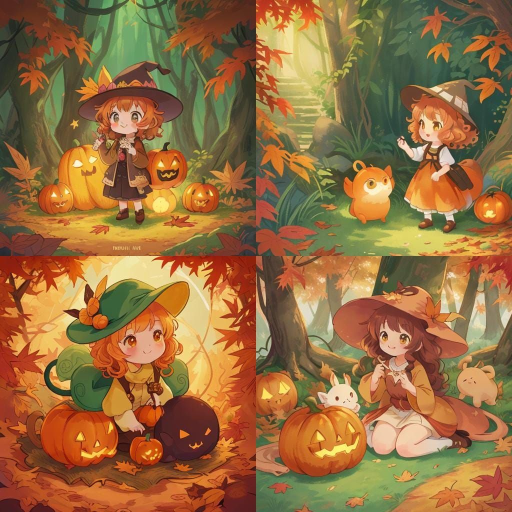 Whimsical Pumpkin Creature in Autumn Landscape