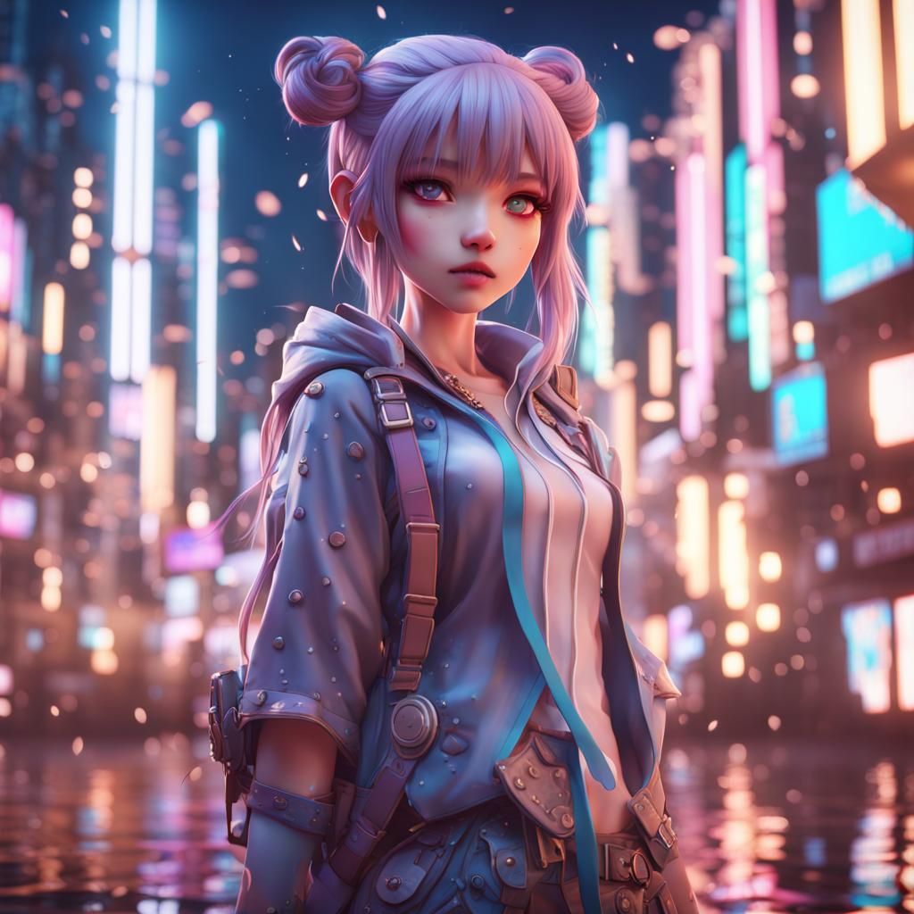 Modern Kawaii Anime Girl in Detailed Digital Art
