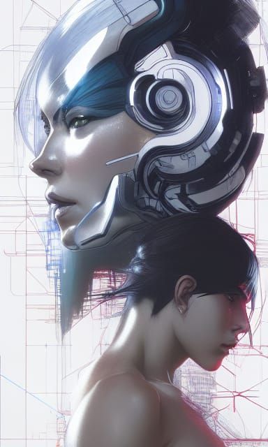 Ghost in the Shell Portrait in Hyperdetailed Style