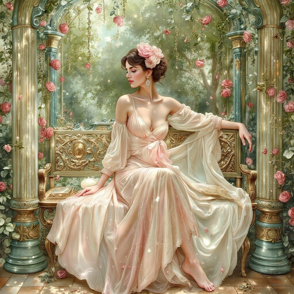 Woman in Garden, Art Deco Style