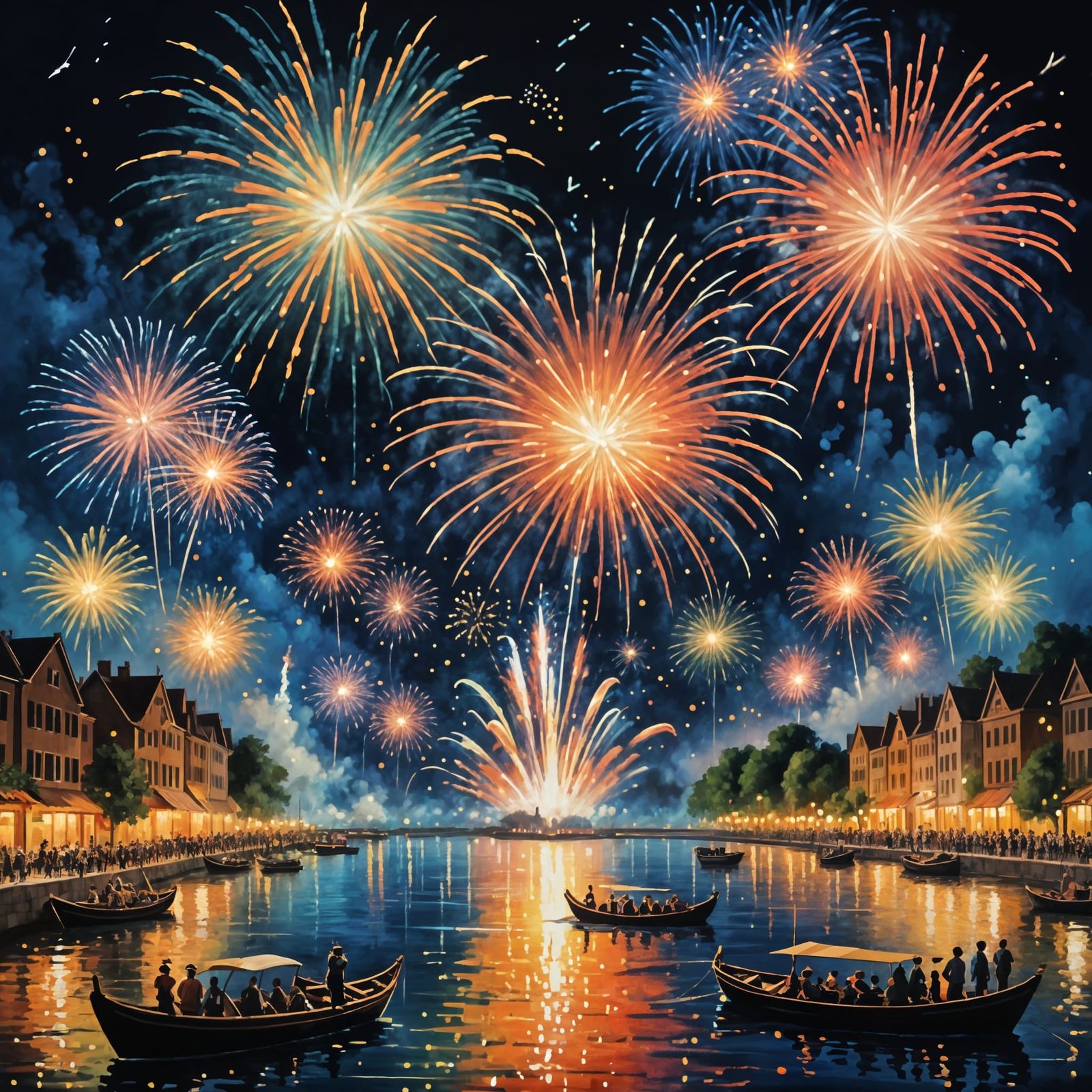 Vibrant New Year Celebration in Impasto Style