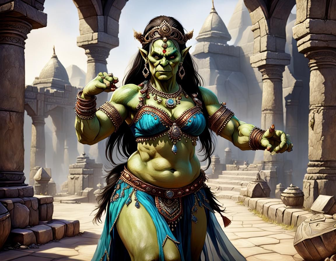 Sultry Orc Bellydancer with Sturdy Build