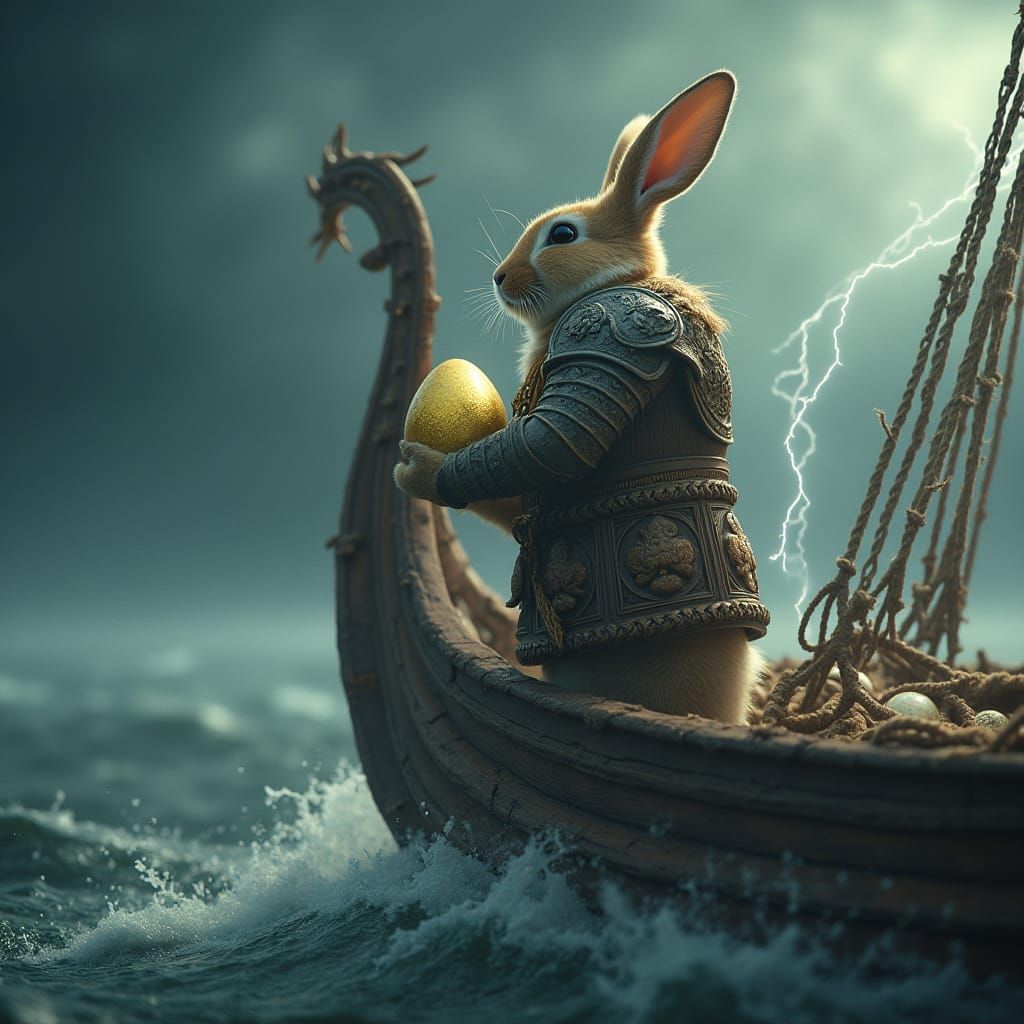 Epic Easter Bunny in Viking Longship