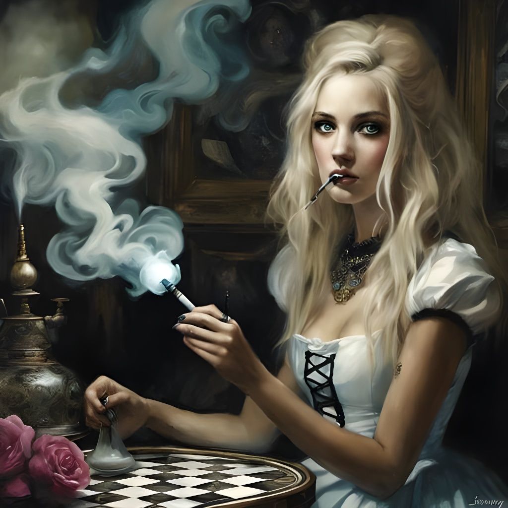 Alice in Wonderland Smoking Hookah as Matte Painting