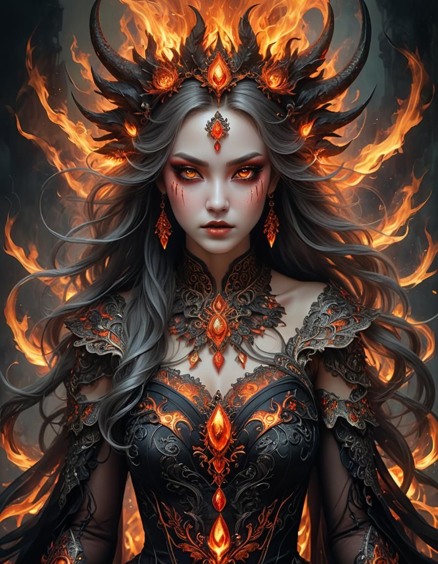 firey portrait of fire goddess