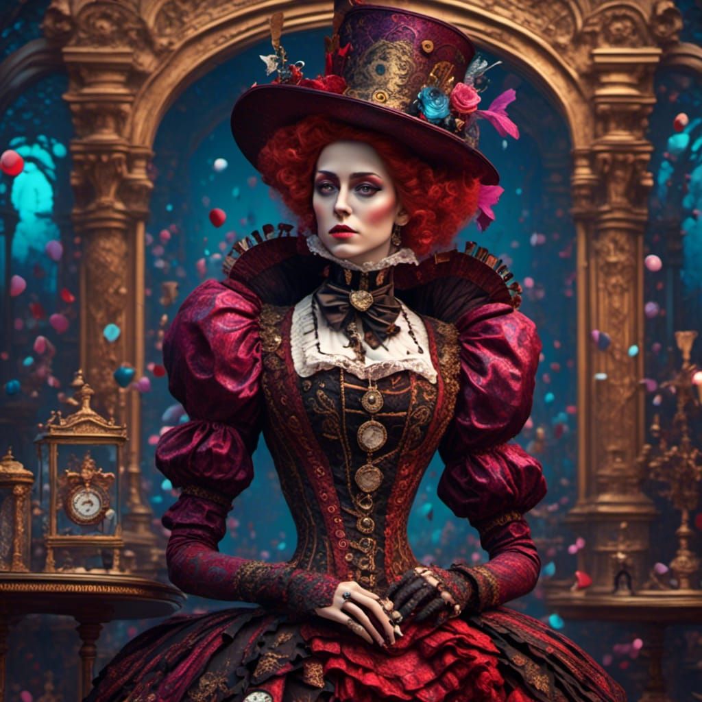 Steampunk Queen of Hearts in Holographic Astral Illustration