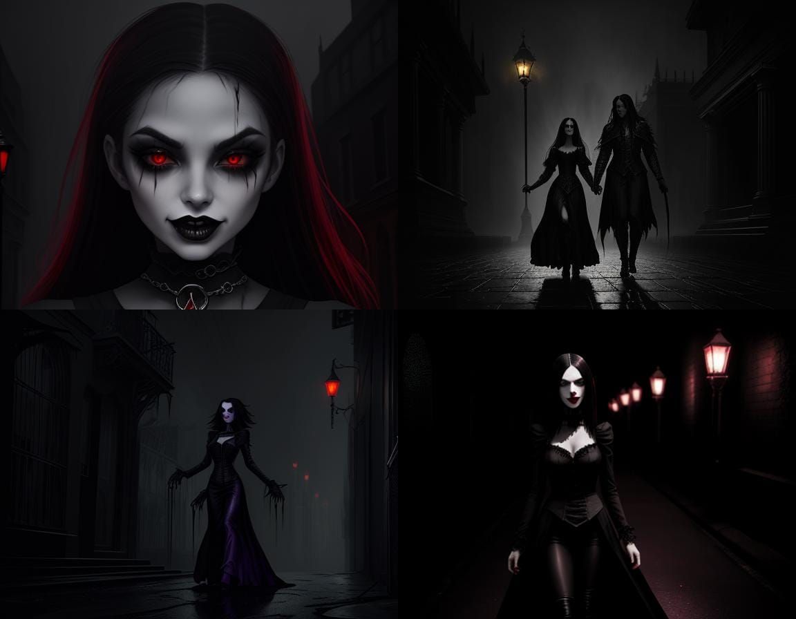 Gothic Vampire Smiling Under Street Light