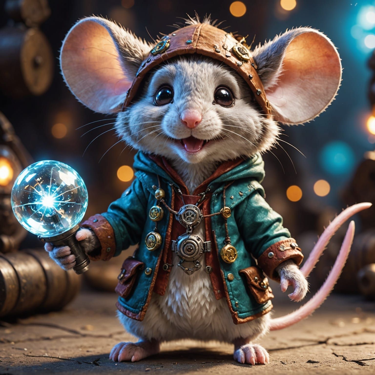 Anthropomorphic Mouse Artificer with Bomb and Tools in Vivid...