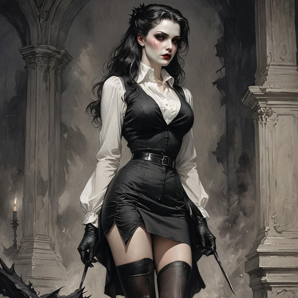 Vampire Femme Fatale in Horror Illustration Style