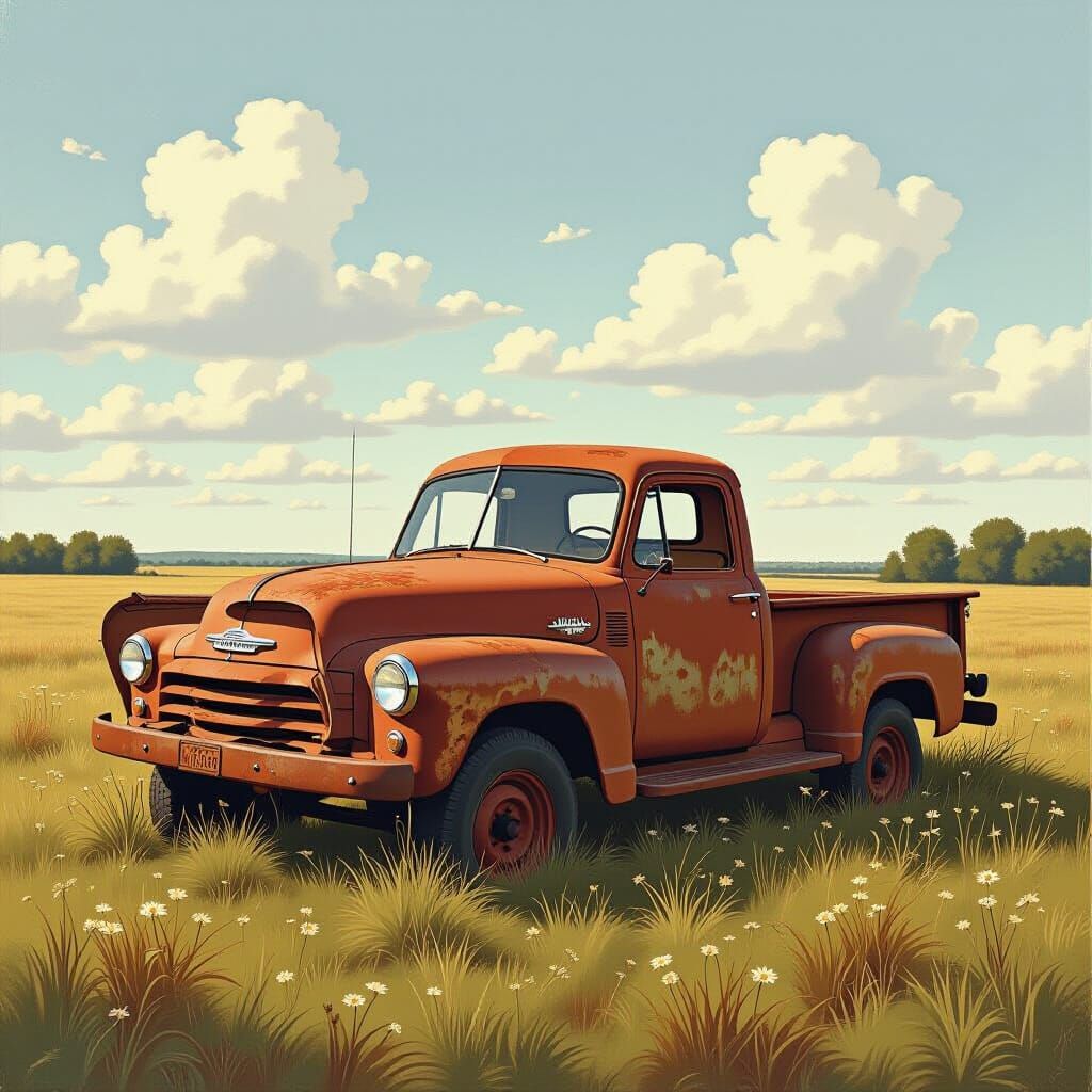 Abandoned 1950s Truck in Overgrown Field