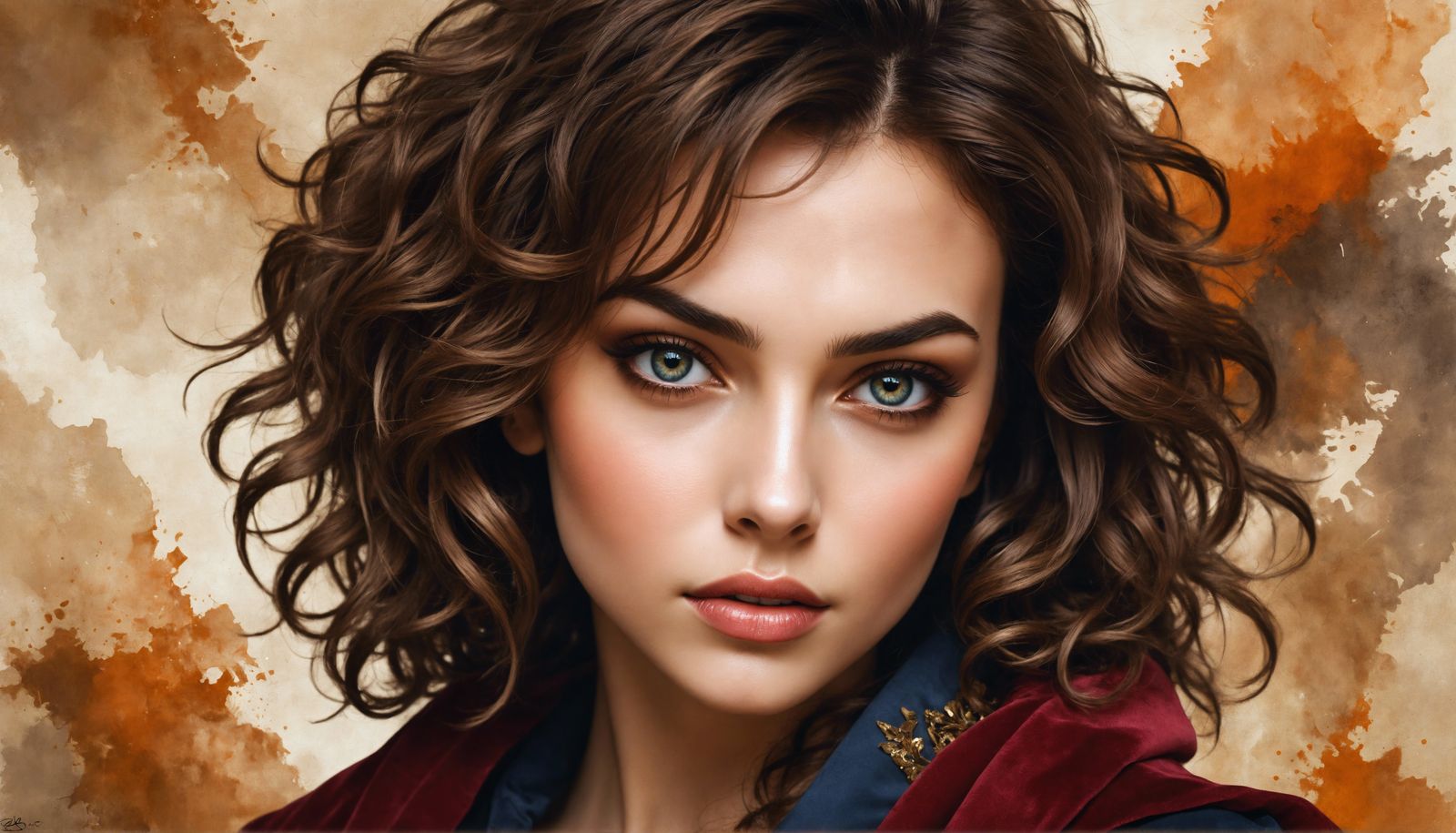 Passionate Poetess with Expressive Eyes, Watercolor Style