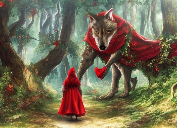 Little Red Riding Hood in Lush Forest