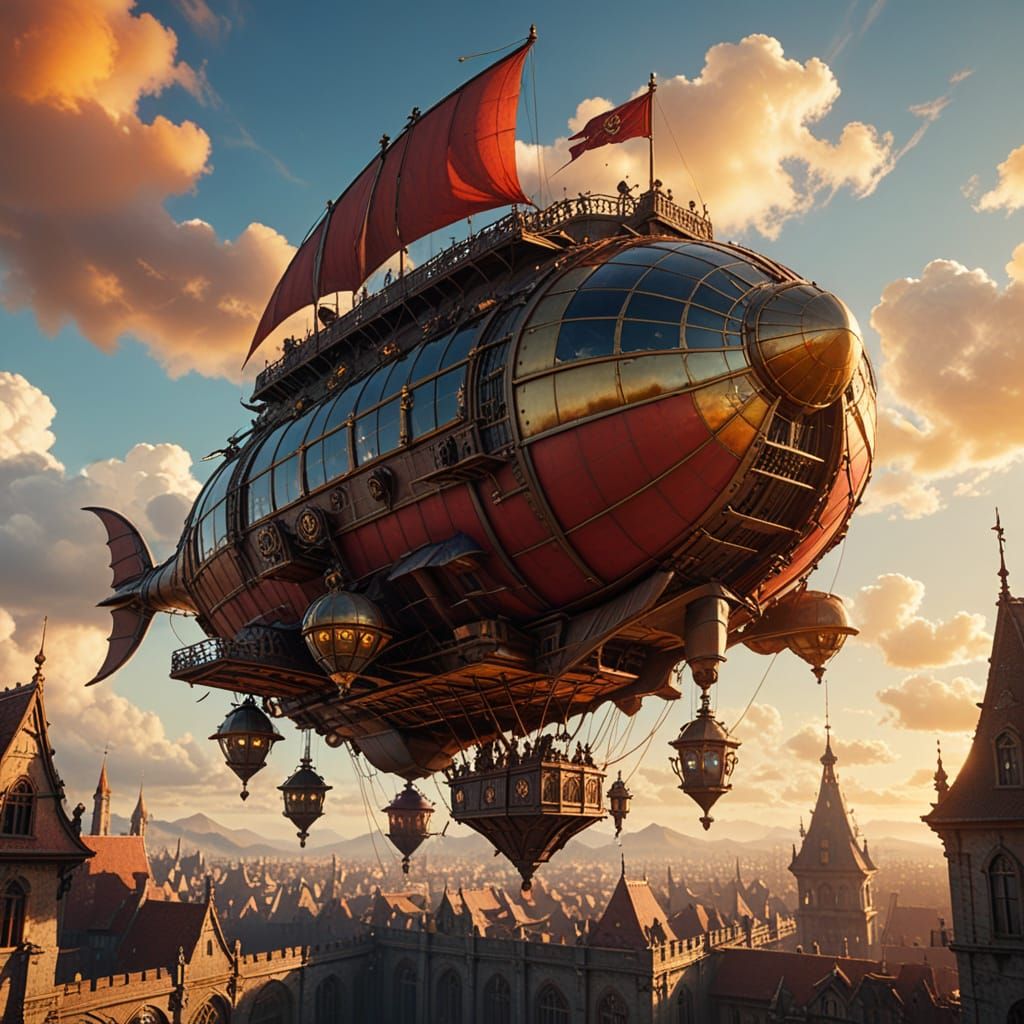 Majestic Steampunk Airship Soars Through Renaissance Skies